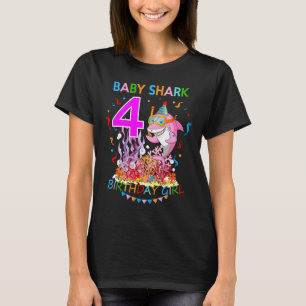 Camiseta Garota de Aniversário de Tubarão de 4 Anos