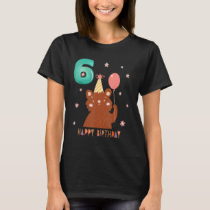 Camiseta Garota de Aniversário do Bear Animal 6 B dia 6 ano