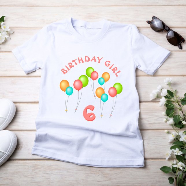 Camiseta Garota de Aniversário do Colorir Party Balloons (Criador carregado)
