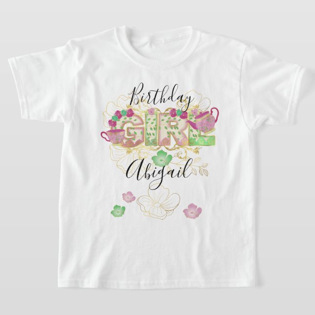 Camiseta Garota de aniversário do Tea Party |Floral (Postura )