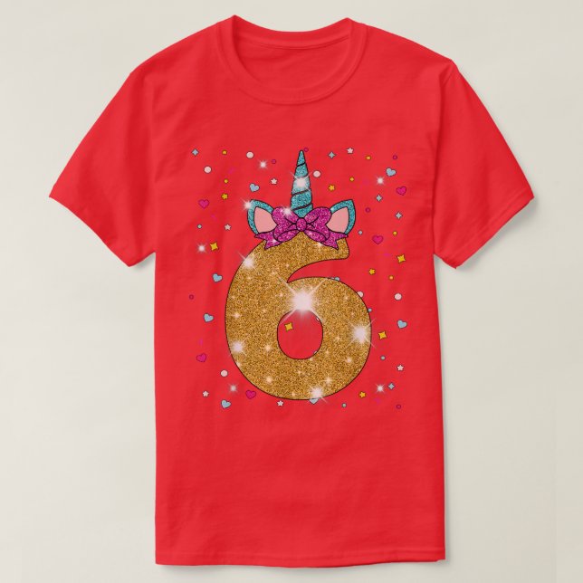 Camiseta Garota de Aniversário do Unicórnio 6 Com 6 Anos (Frente do Design)