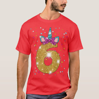 Camiseta Garota de Aniversário do Unicórnio 6 Com 6 Anos