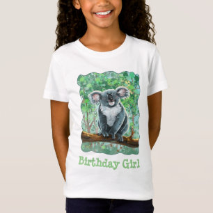 Camiseta Garota de Aniversário do Urso Koala na Frente e Tr