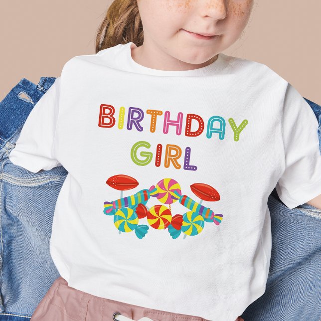 Camiseta Garota de aniversário doce e doce (Colorful Sweet Fun Candy Birthday Girl Toddler T-shirt)