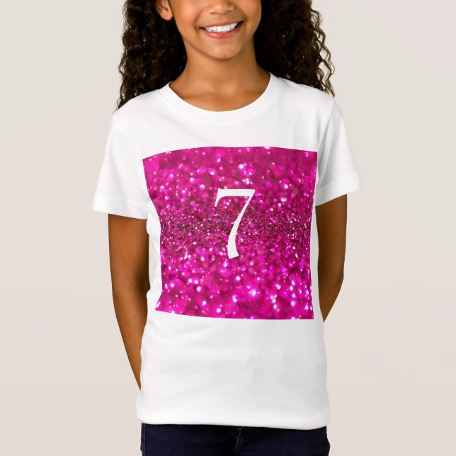 Camiseta Garota de Aniversário Glitter Pink 7 Rosa (Frente)