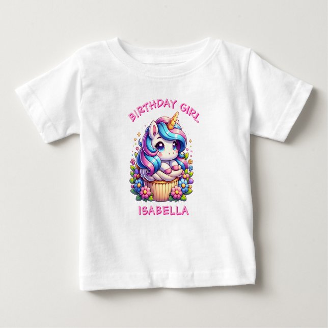 Camiseta Garota de Aniversário Personalizada do Cupcake e d (Frente)