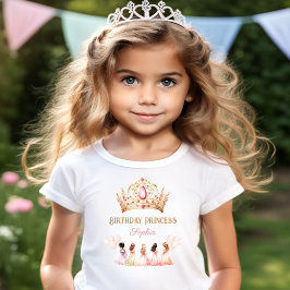 Camiseta Garota de aniversário Princesa Coroa Dourada Paste
