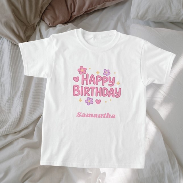 Camiseta Garota de aniversário rosa (Criador carregado)