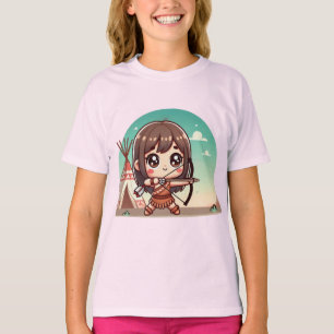 Camiseta Garota de Arqueiro de Chibi Bonita com Arco