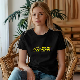 Camiseta Garota de Bicicleta Montanha Ironia amarelo preto
