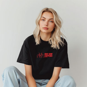 Camiseta Garota de Bicicleta Montanha Ironia vermelho preto