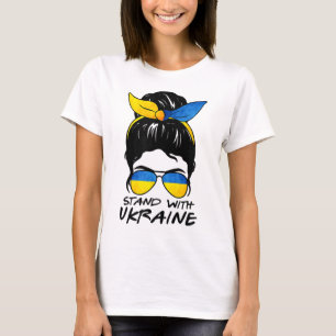 Camiseta Garota de Cabelo Desgrenhado Ucrânia Eu Apoio' Com