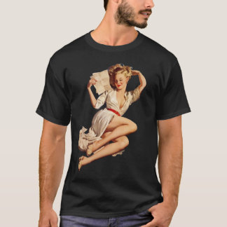 Camiseta Garota de Capa Clássica Vintage Elvgren Carta de A