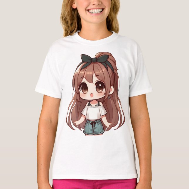 Camiseta Garota de Cartoon Adorável (Frente)
