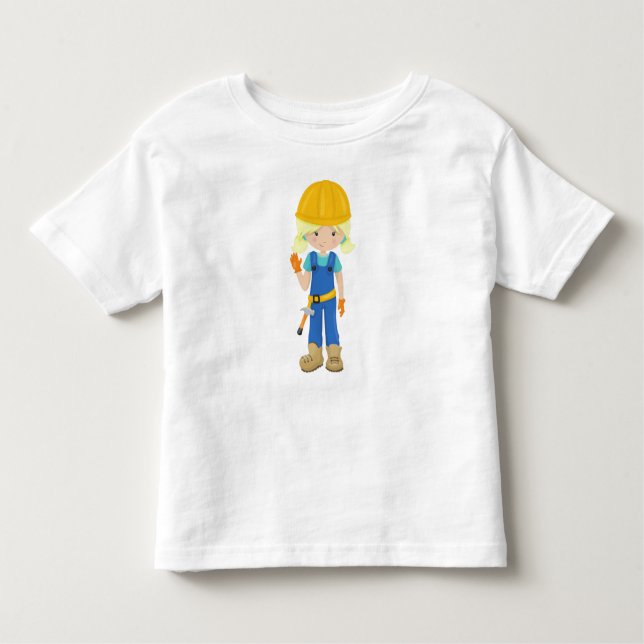 Camiseta Garota de Construção, Cabelo Louro, Garota Bonita, (Frente)