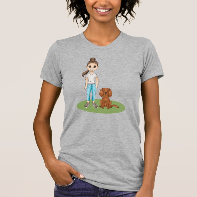 Camiseta Garota de Desenho Animado & Cachorro de Desenho An (Frente)