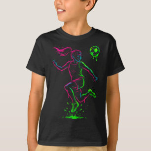 Camiseta Garota de Futebol Contorno Colorido Gráfico Para E