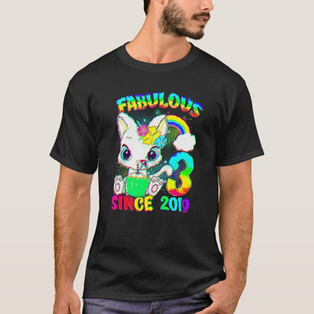 Camiseta Garota de Gato Gota Fabulosa De aniversário de 3 a (Frente)
