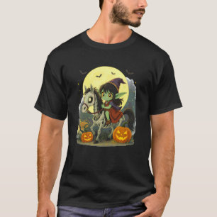 Camiseta Garota de Halloween Elfa Negra Goblin Troll Cavalg