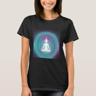 Camiseta Garota de Ioga Fêmea Saudação ao Sol Meditação Cha