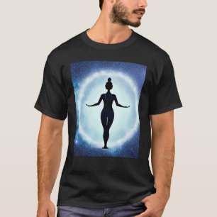 Camiseta Garota de Ioga Fêmea Saudação ao Sol Meditação Cha