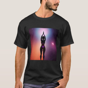 Camiseta Garota de Ioga Fêmea Saudação ao Sol Meditação Cha