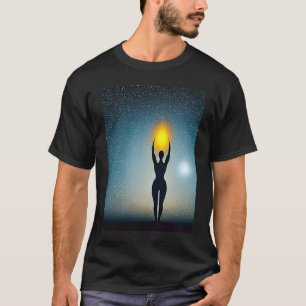 Camiseta Garota de Ioga Fêmea Saudação ao Sol Meditação Cha