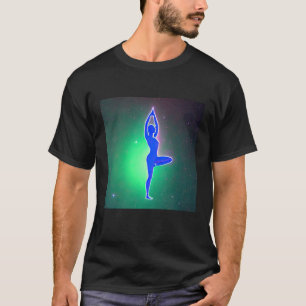Camiseta Garota de Ioga Fêmea Saudação ao Sol Meditação Cha