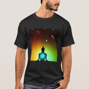 Camiseta Garota de Ioga Fêmea Saudação ao Sol Meditação Cha