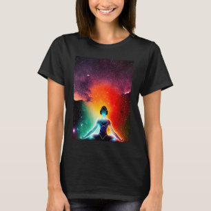 Camiseta Garota de Ioga Fêmea Saudação ao Sol Meditação Cha