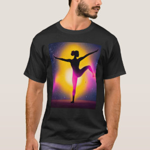 Camiseta Garota de Ioga Fêmea Saudação ao Sol Meditação Cha