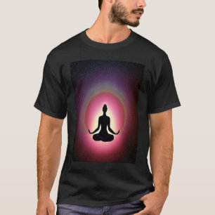 Camiseta Garota de Ioga Fêmea Saudação ao Sol Meditação Cha