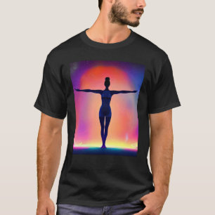 Camiseta Garota de Ioga Fêmea Saudação ao Sol Meditação Cha