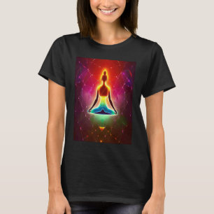 Camiseta Garota de Ioga Fêmea Saudação ao Sol Meditação Cha