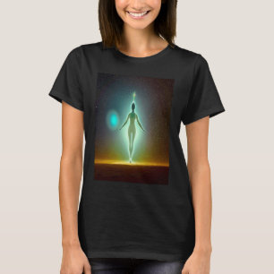 Camiseta Garota de Ioga Fêmea Saudação ao Sol Meditação Cha