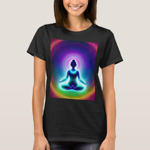 Camiseta Garota de Ioga Fêmea Saudação ao Sol Meditação Cha