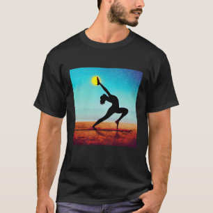 Camiseta Garota de Ioga Fêmea Saudação ao Sol Meditação Cha