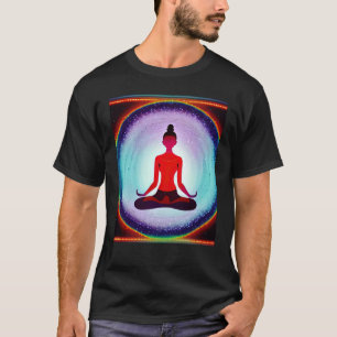 Camiseta Garota de Ioga Fêmea Saudação ao Sol Meditação Cha