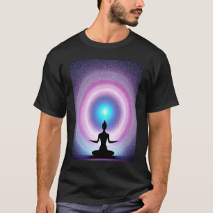 Camiseta Garota de Ioga Fêmea Saudação ao Sol Meditação Cha