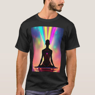 Camiseta Garota de Ioga Fêmea Saudação ao Sol Meditação Cha