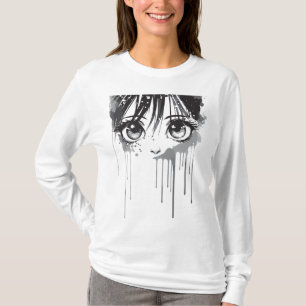 Camiseta Garota de Mangá com Olhar Encharcado de Tinta