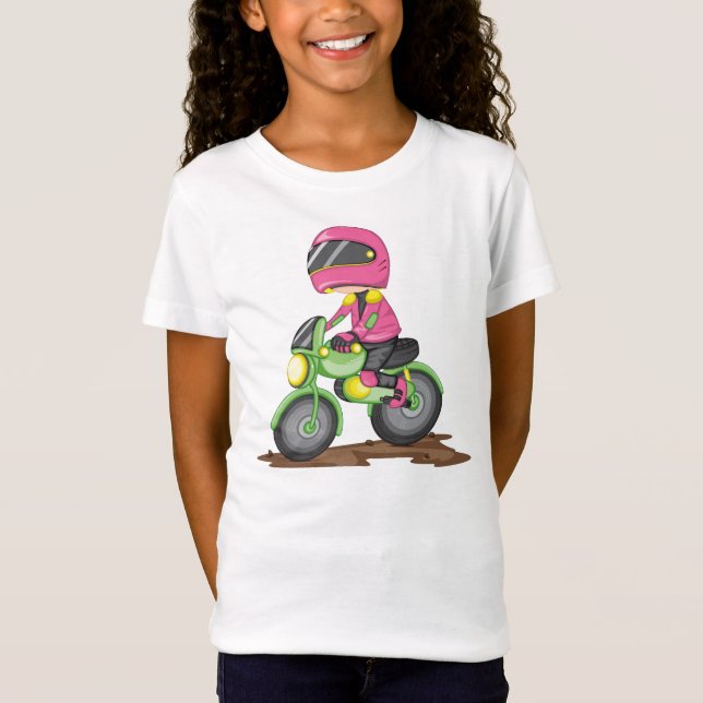 Camiseta Garota de Moto com Capacete Rosa (Frente)