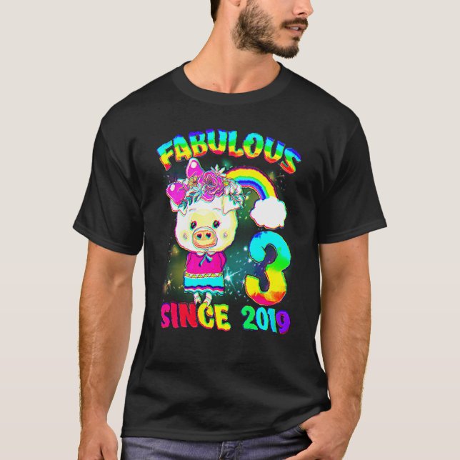 Camiseta Garota de Porcos aniversário de 3 anos Fabulosa Si (Frente)
