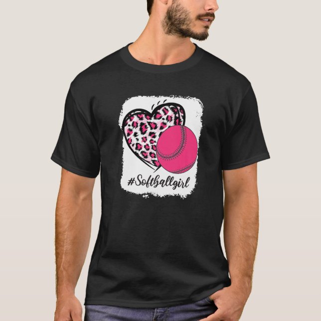 Camiseta Garota de Softball brilhante rosa Leopard Imprime  (Frente)
