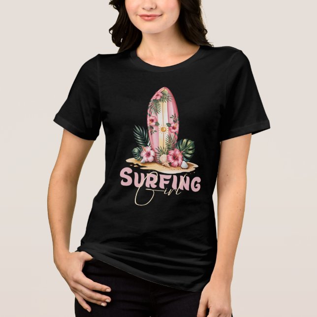 Camiseta Garota de Surfe, Praia de Verão (Frente)