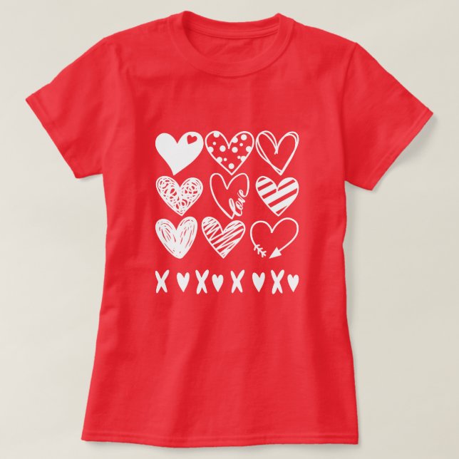 Camiseta Garota Dia de os namorados XOXO do Heart (Frente do Design)