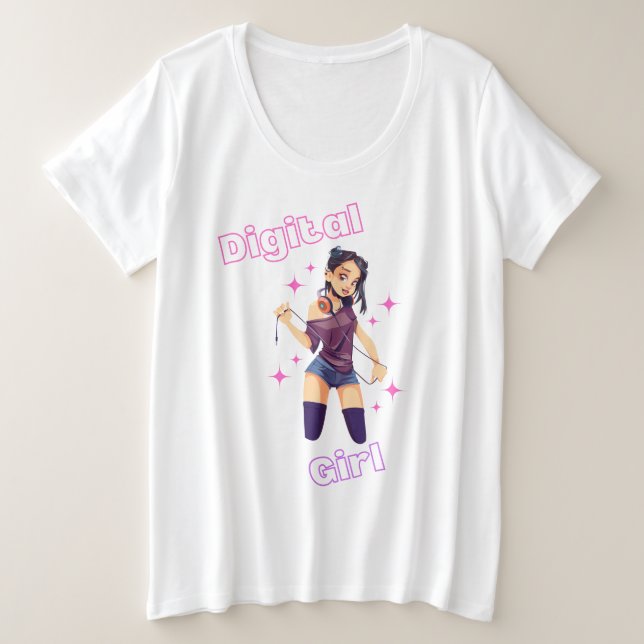 Camiseta garota digital com estrelas (Frente do Design)