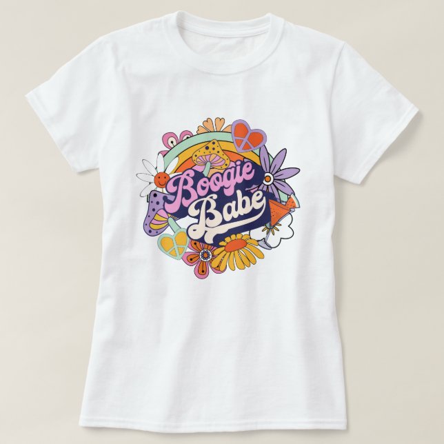 Camiseta Garota do Boogie da Despedida Groovy 70 ID929  (Frente do Design)