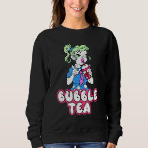 Camiseta garota do chá bebendo roupa cabelo verde