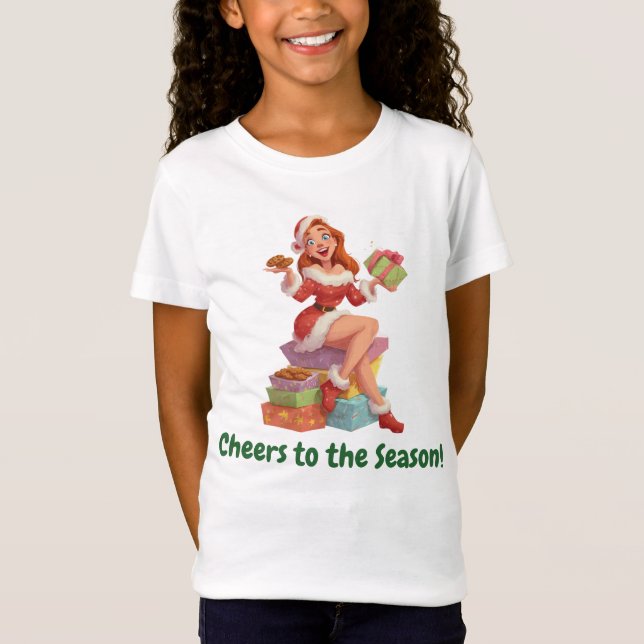 Camiseta Garota do Papai Noel com Biscoitos e Presentes (Frente)